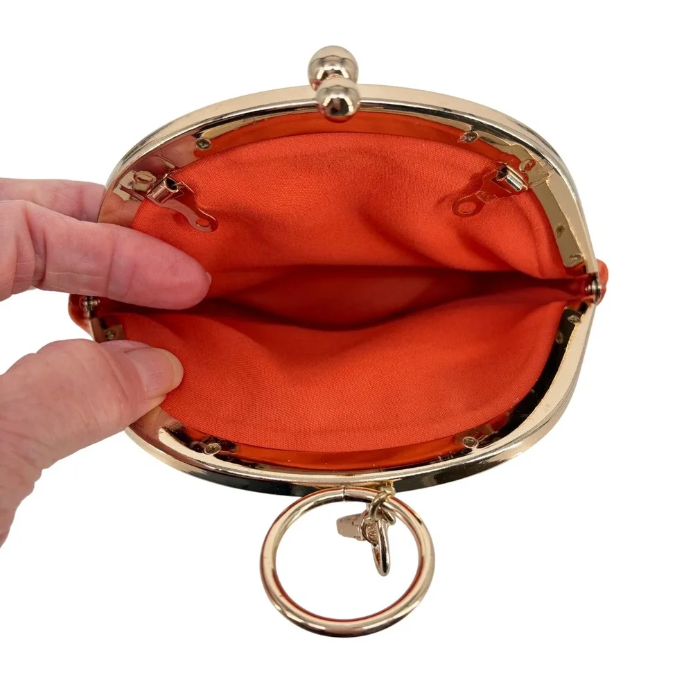 Clutch Coin Purse Women Small Orange Faux Ostrich Crocodile Mob Wife Retro Charm